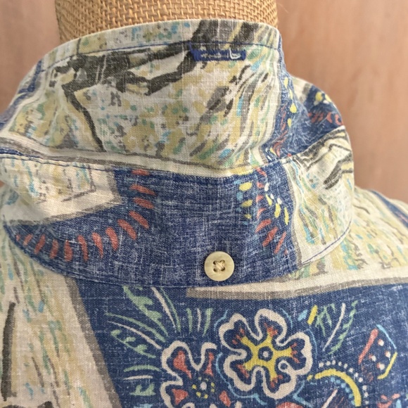 Reyn Spooner Shirt Vintage 80s Surf Hawaiian Reverse Print postcard blue popover - Picture 4 of 16